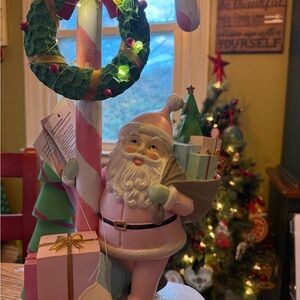 NWT Cupcakes & Cashmere Pink Santa Claus Holiday Decoration with Gifts